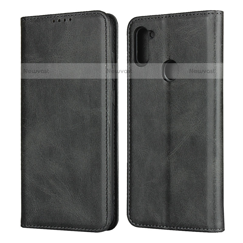 Leather Case Stands Flip Cover L02 Holder for Samsung Galaxy M11 Black