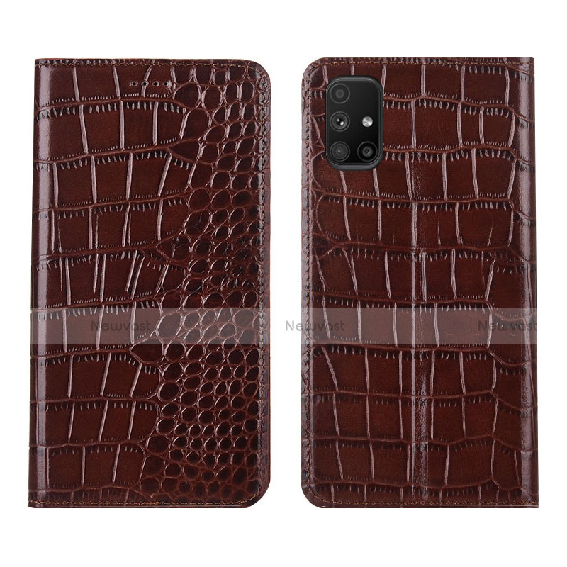 Leather Case Stands Flip Cover L02 Holder for Samsung Galaxy M51 Brown