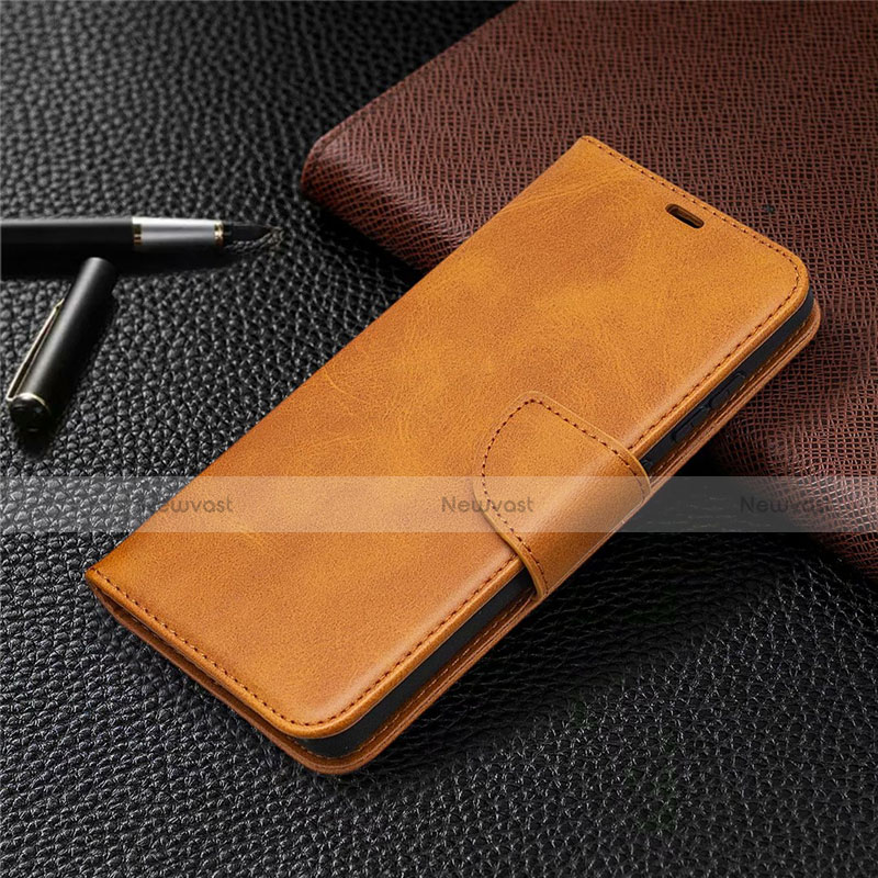 Leather Case Stands Flip Cover L02 Holder for Samsung Galaxy S20 FE 5G Light Brown