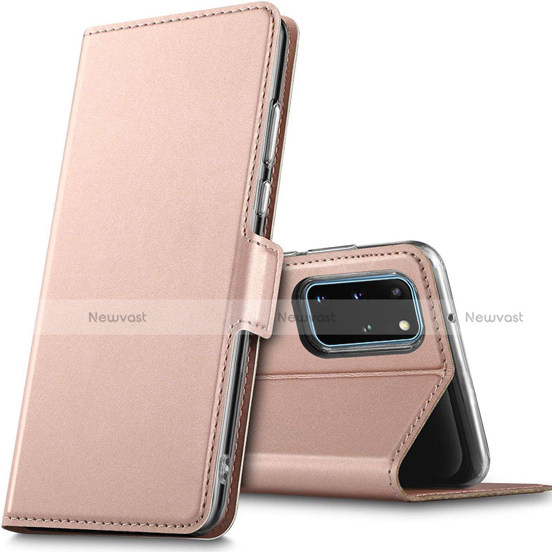 Leather Case Stands Flip Cover L02 Holder for Samsung Galaxy S20 Plus 5G Rose Gold