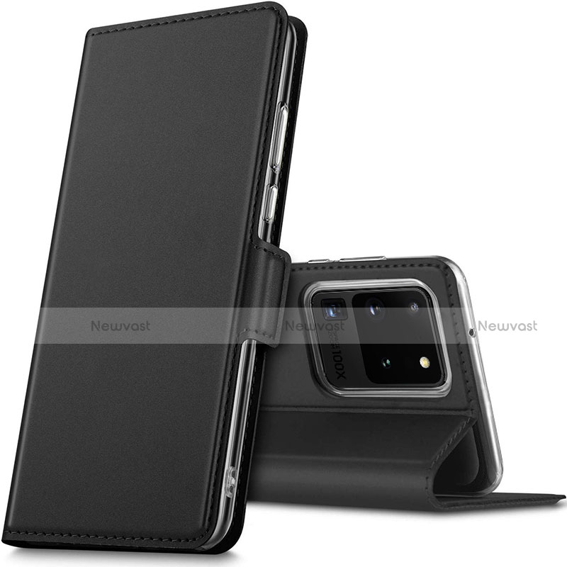Leather Case Stands Flip Cover L02 Holder for Samsung Galaxy S20 Ultra 5G Black
