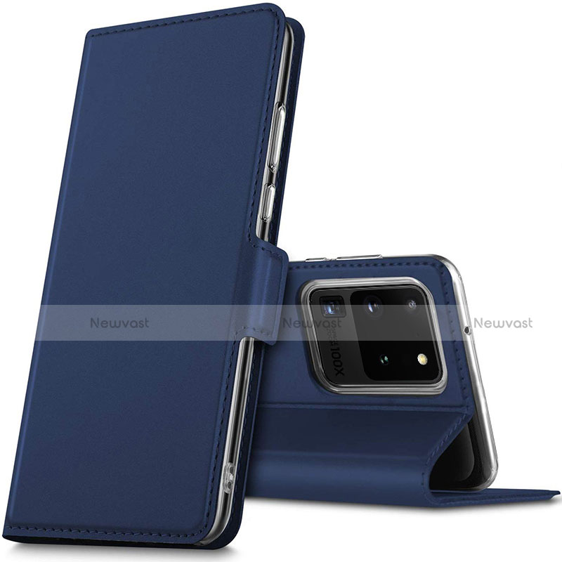 Leather Case Stands Flip Cover L02 Holder for Samsung Galaxy S20 Ultra 5G Blue