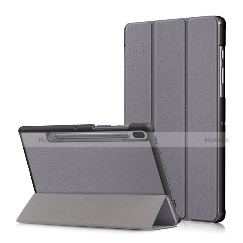 Leather Case Stands Flip Cover L02 Holder for Samsung Galaxy Tab S6 10.5 SM-T860 Gray