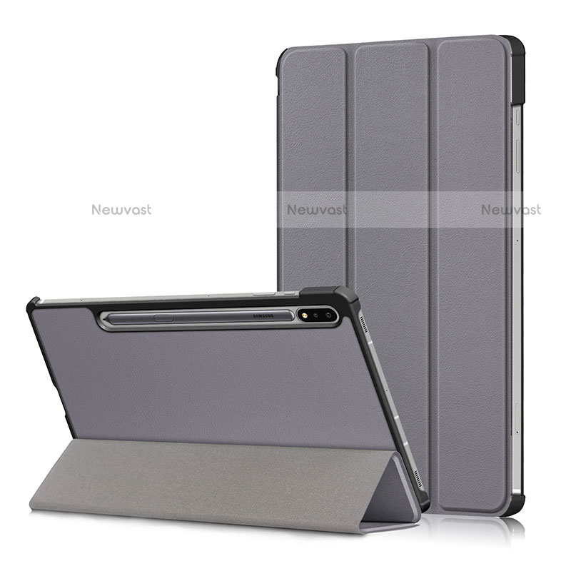 Leather Case Stands Flip Cover L02 Holder for Samsung Galaxy Tab S7 Plus 5G 12.4 SM-T976 Gray