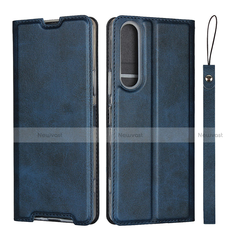 Leather Case Stands Flip Cover L02 Holder for Sony Xperia 1 II Blue