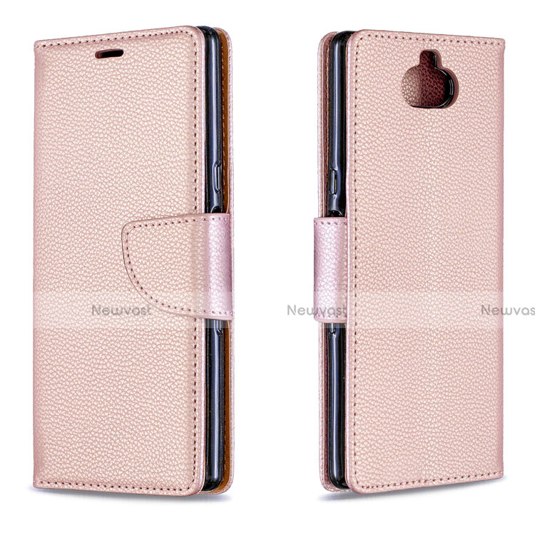 Leather Case Stands Flip Cover L02 Holder for Sony Xperia 10 Plus Rose Gold