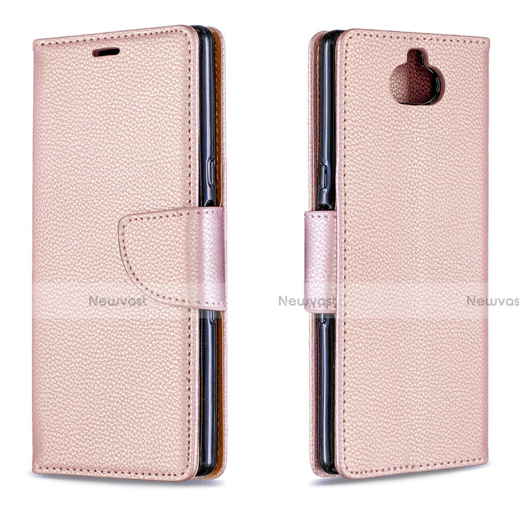 Leather Case Stands Flip Cover L02 Holder for Sony Xperia 10 Rose Gold