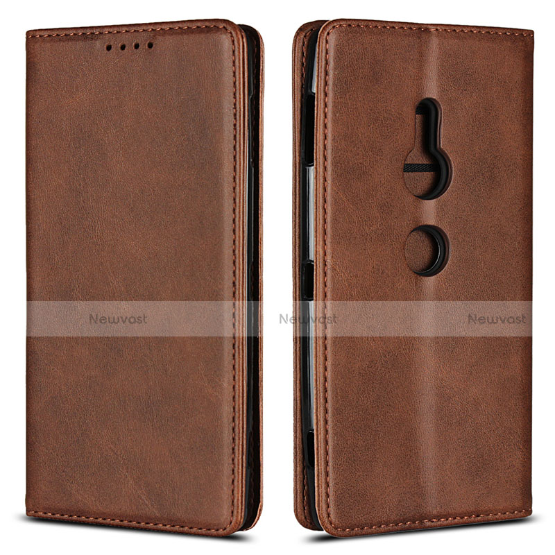 Leather Case Stands Flip Cover L02 Holder for Sony Xperia XZ2 Brown