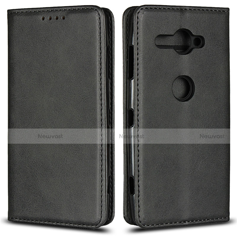 Leather Case Stands Flip Cover L02 Holder for Sony Xperia XZ2 Compact Black