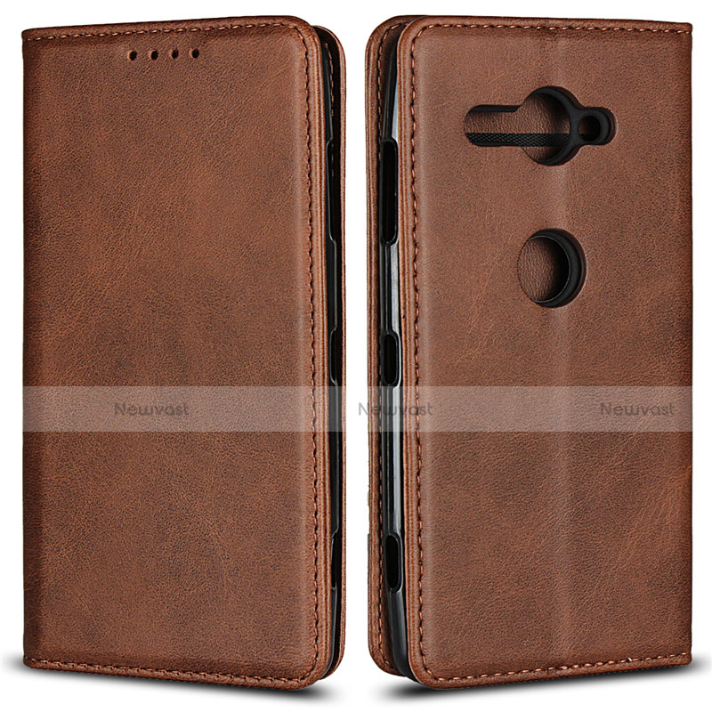 Leather Case Stands Flip Cover L02 Holder for Sony Xperia XZ2 Compact Brown