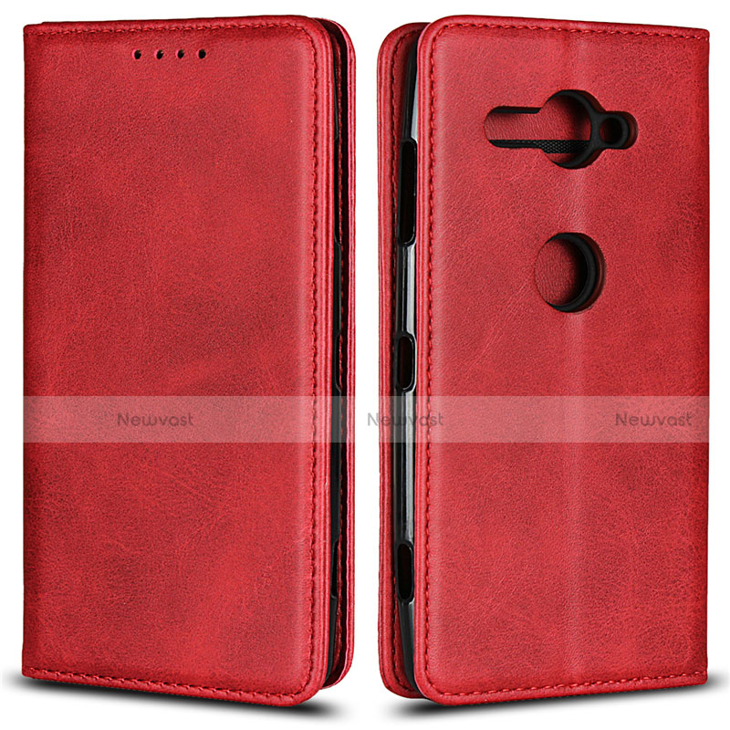 Leather Case Stands Flip Cover L02 Holder for Sony Xperia XZ2 Compact Red