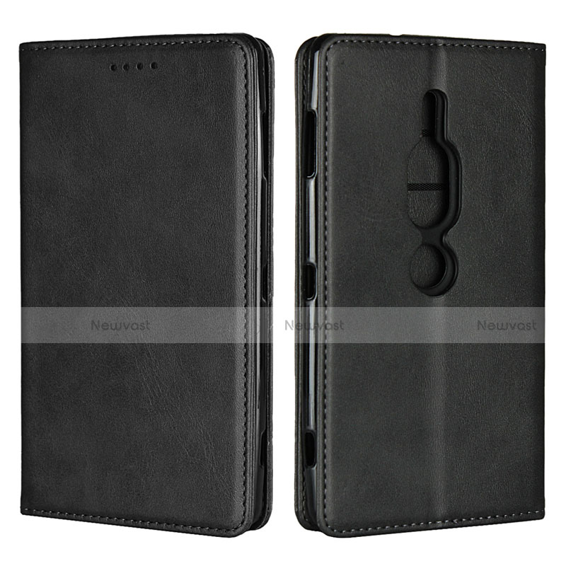 Leather Case Stands Flip Cover L02 Holder for Sony Xperia XZ2 Premium Black
