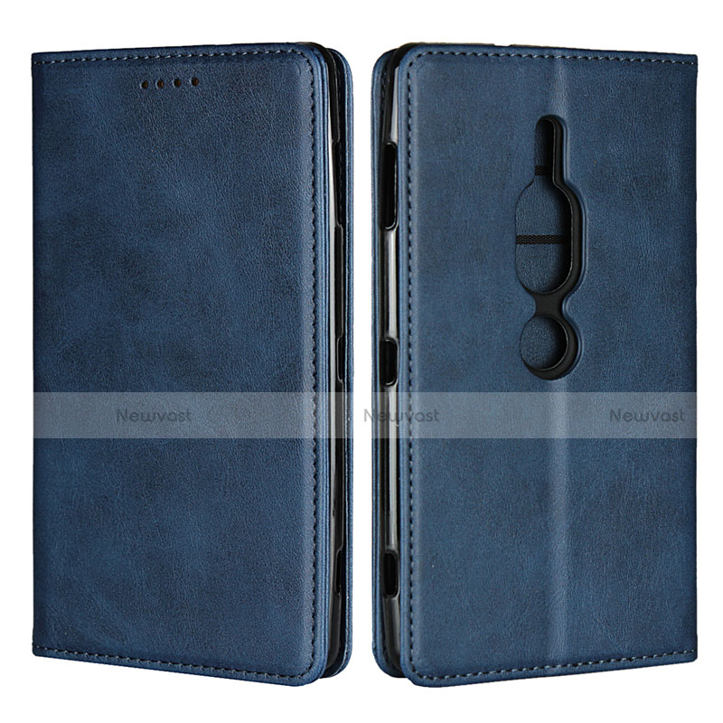 Leather Case Stands Flip Cover L02 Holder for Sony Xperia XZ2 Premium Blue