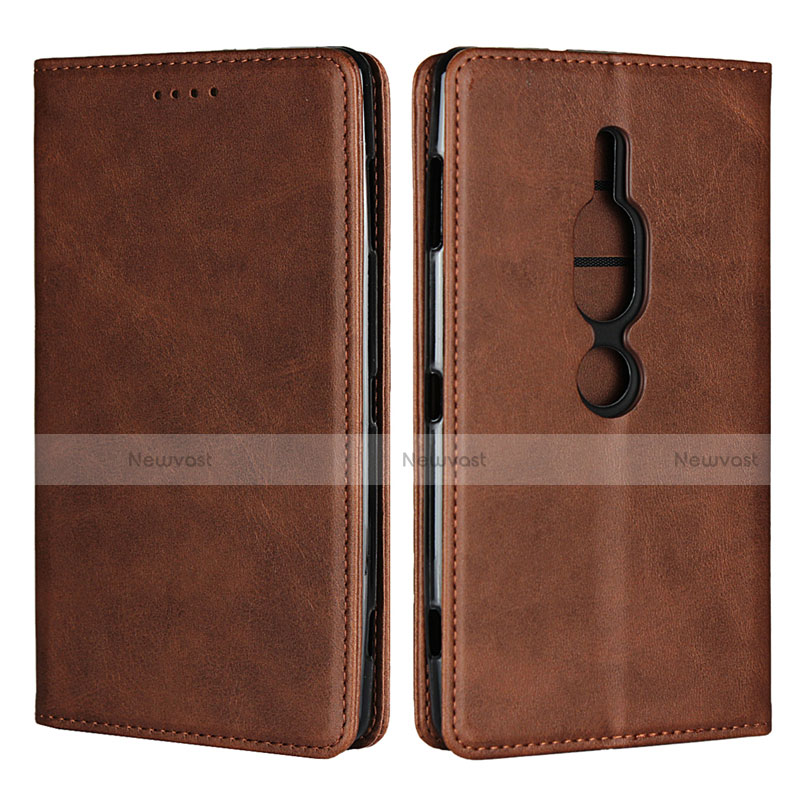 Leather Case Stands Flip Cover L02 Holder for Sony Xperia XZ2 Premium Brown