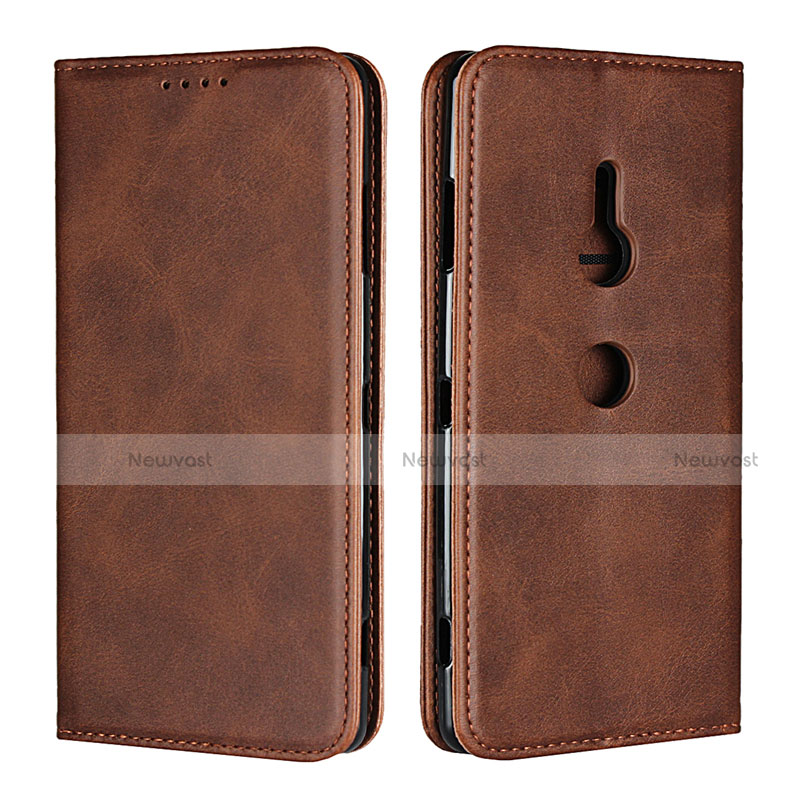Leather Case Stands Flip Cover L02 Holder for Sony Xperia XZ3 Brown
