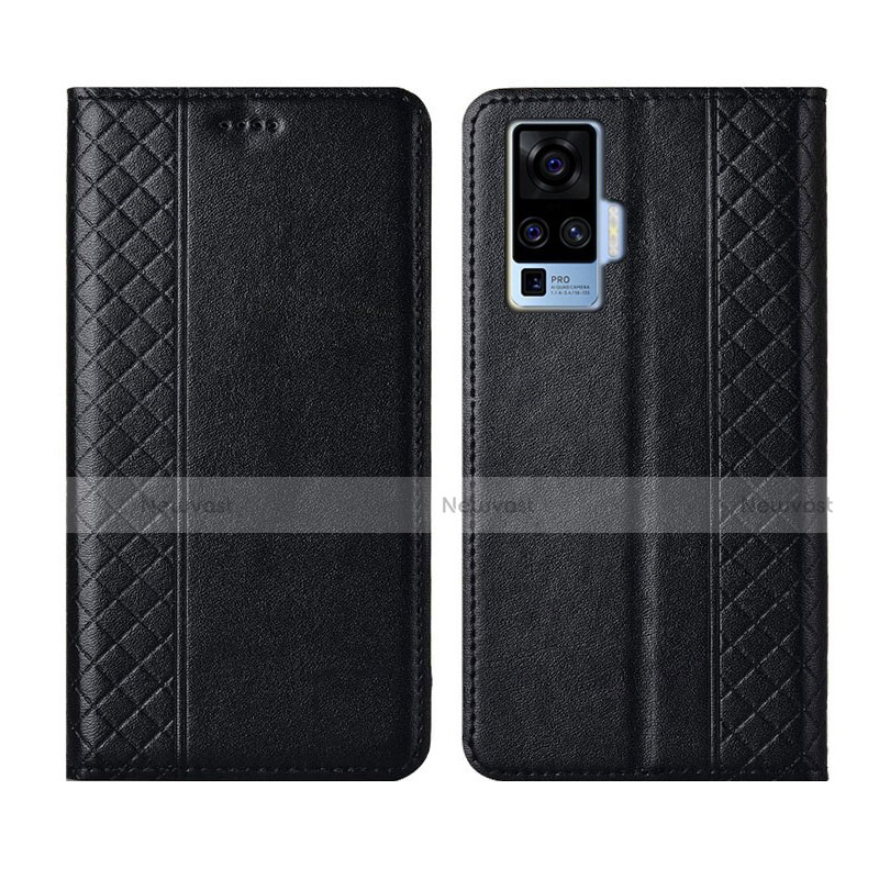 Leather Case Stands Flip Cover L02 Holder for Vivo X50 Pro 5G Black