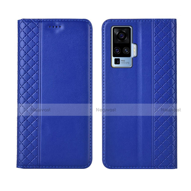 Leather Case Stands Flip Cover L02 Holder for Vivo X50 Pro 5G Blue