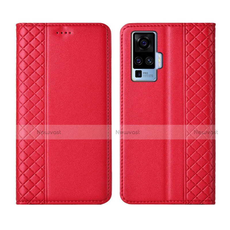 Leather Case Stands Flip Cover L02 Holder for Vivo X50 Pro 5G Red