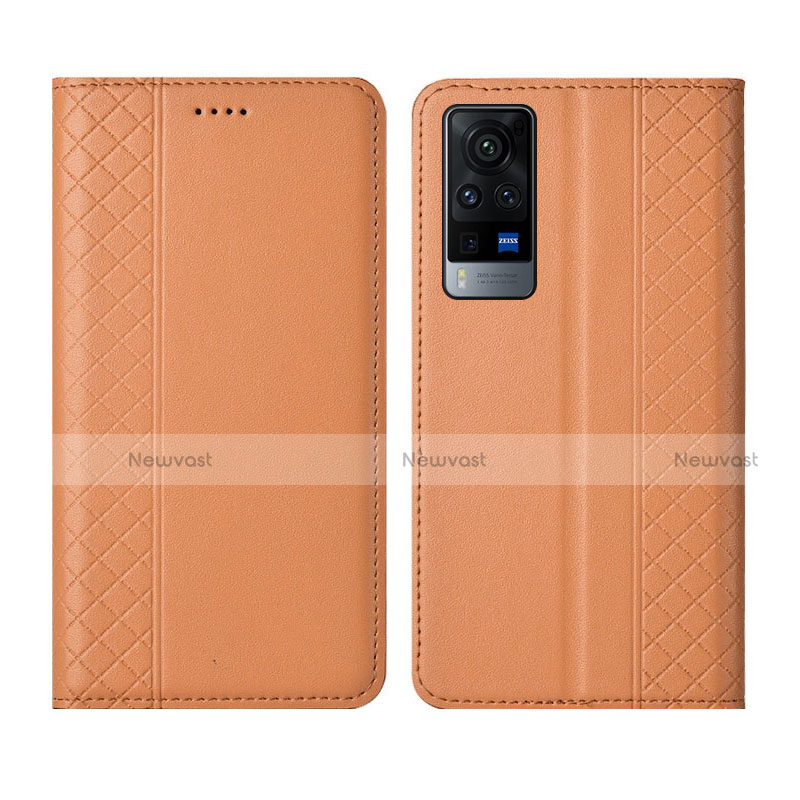 Leather Case Stands Flip Cover L02 Holder for Vivo X60 5G Orange