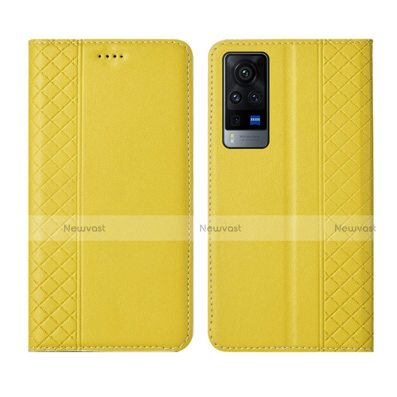 Leather Case Stands Flip Cover L02 Holder for Vivo X60 5G Yellow