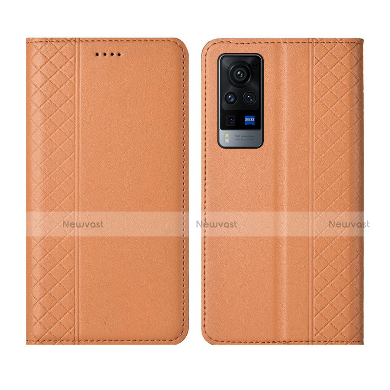 Leather Case Stands Flip Cover L02 Holder for Vivo X60 Pro 5G Orange