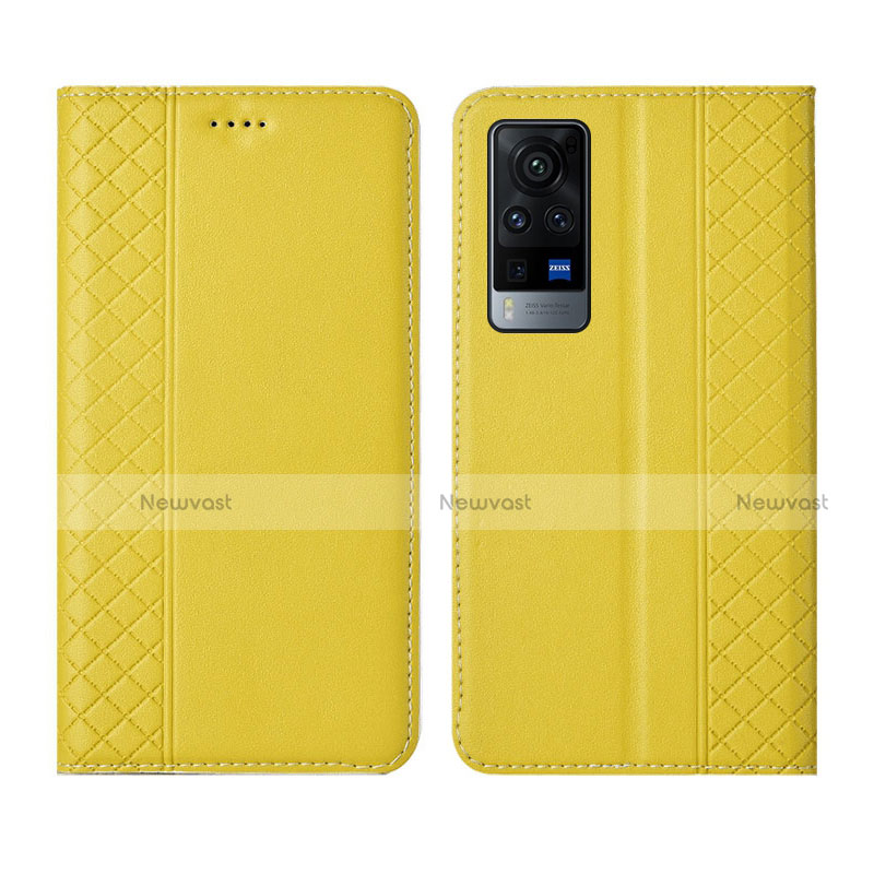 Leather Case Stands Flip Cover L02 Holder for Vivo X60 Pro 5G Yellow