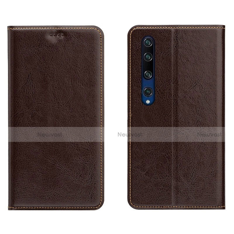 Leather Case Stands Flip Cover L02 Holder for Xiaomi Mi 10 Brown