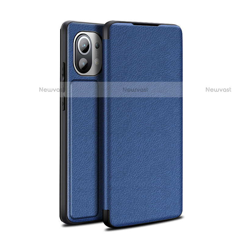 Leather Case Stands Flip Cover L02 Holder for Xiaomi Mi 11 5G Blue