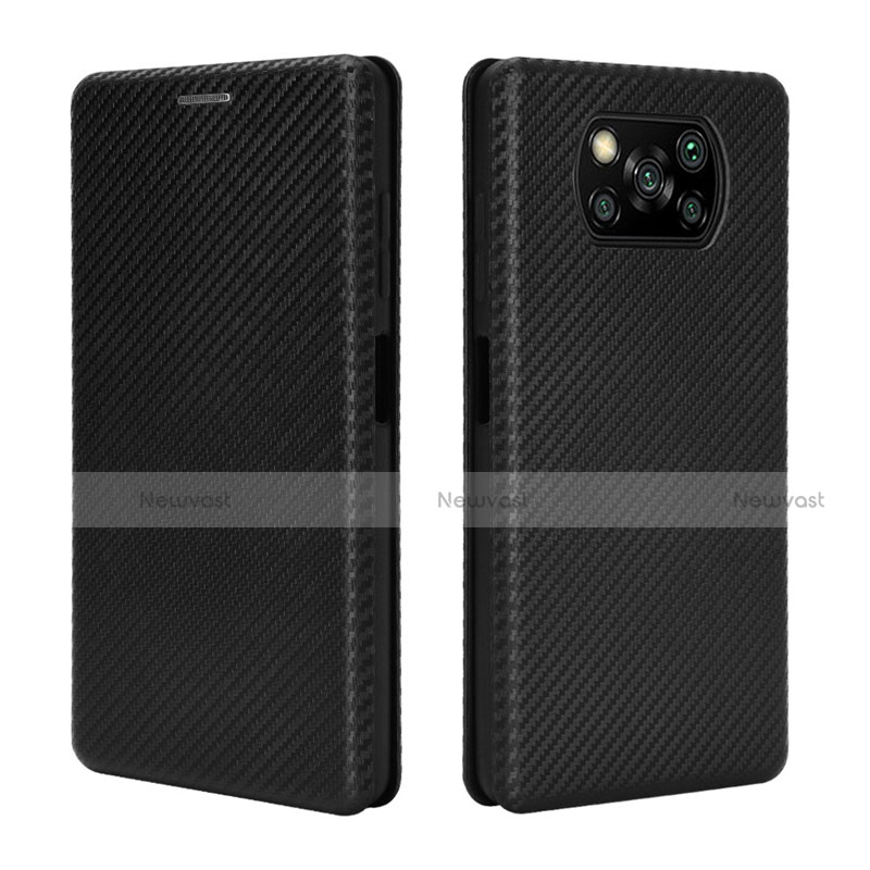 Leather Case Stands Flip Cover L02 Holder for Xiaomi Poco X3 Pro Black