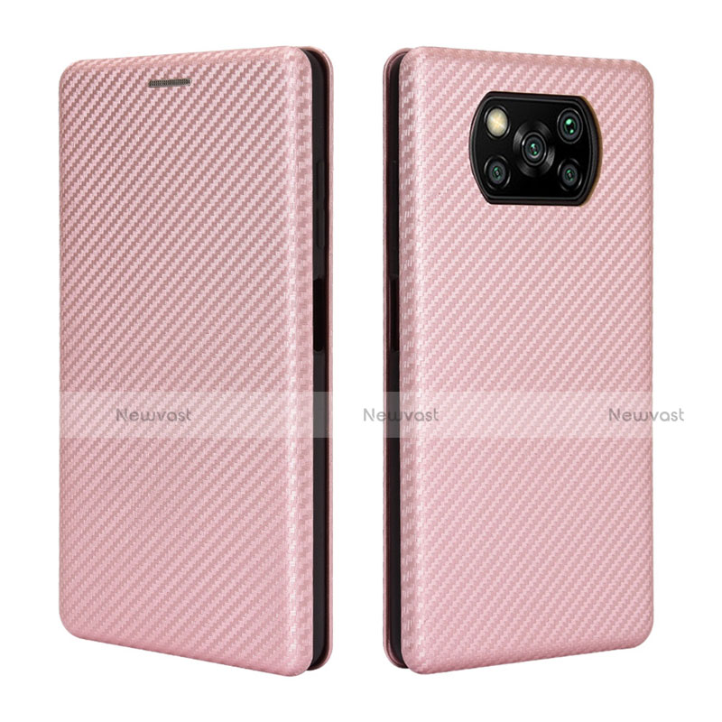 Leather Case Stands Flip Cover L02 Holder for Xiaomi Poco X3 Pro Rose Gold