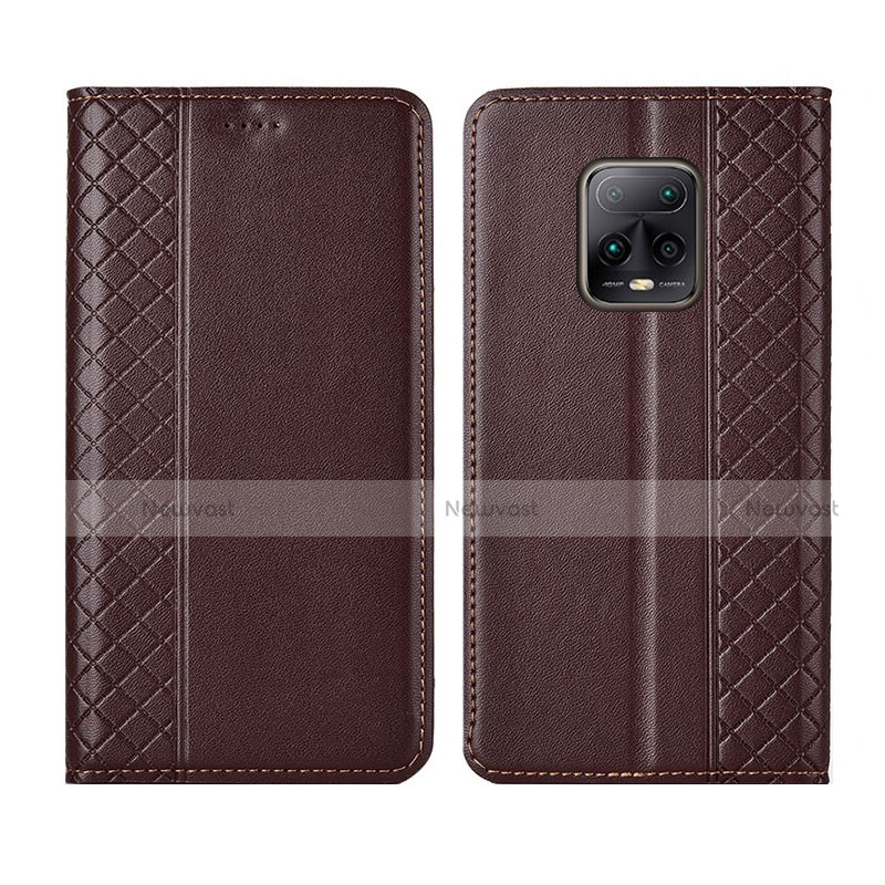 Leather Case Stands Flip Cover L02 Holder for Xiaomi Redmi 10X 5G Brown