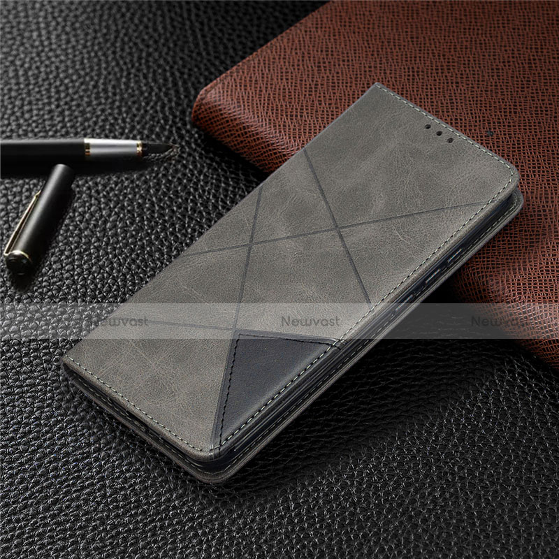 Leather Case Stands Flip Cover L02 Holder for Xiaomi Redmi 9 India Gray