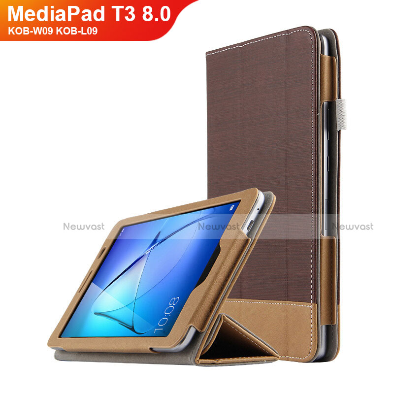 Leather Case Stands Flip Cover L03 for Huawei MediaPad T3 8.0 KOB-W09 KOB-L09 Brown
