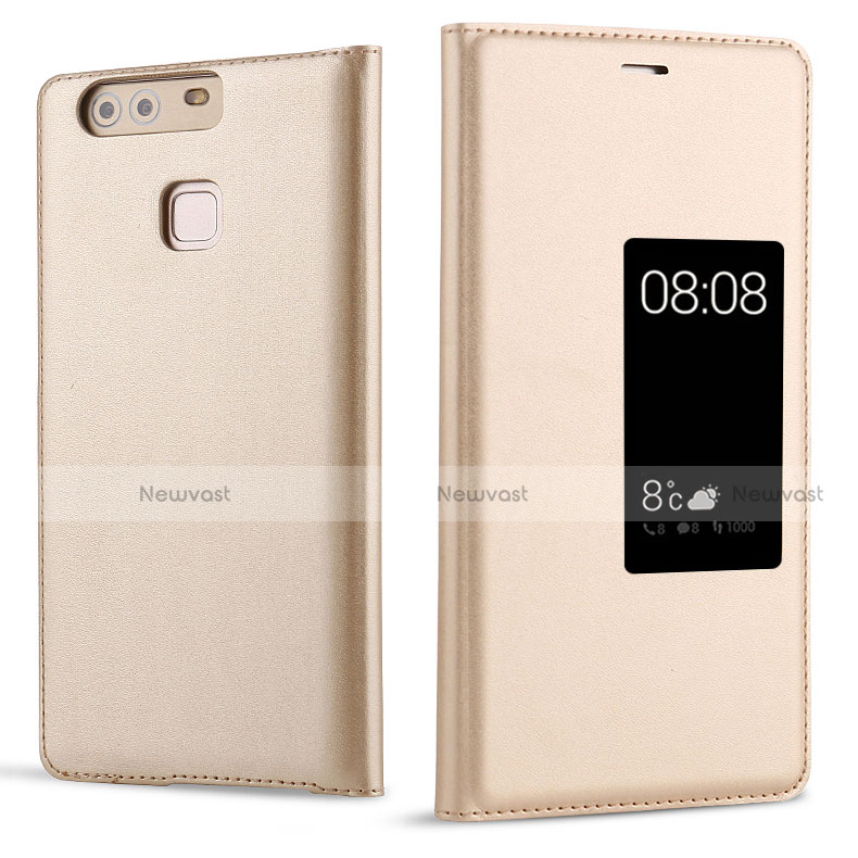 Leather Case Stands Flip Cover L03 for Huawei P9 Gold