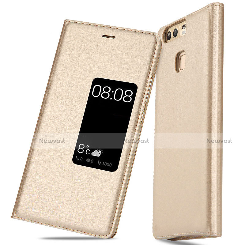 Leather Case Stands Flip Cover L03 for Huawei P9 Gold