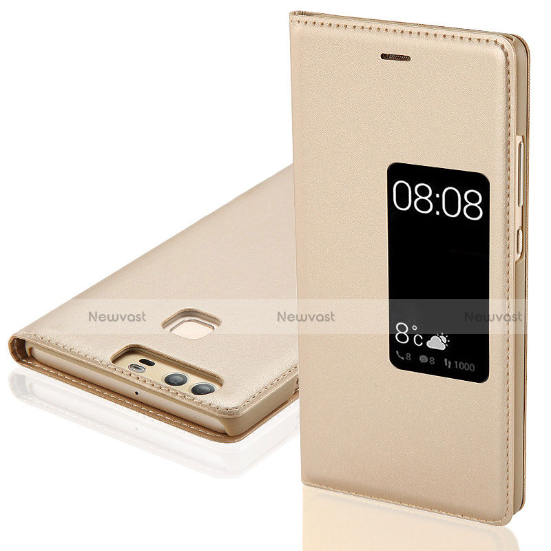 Leather Case Stands Flip Cover L03 for Huawei P9 Gold