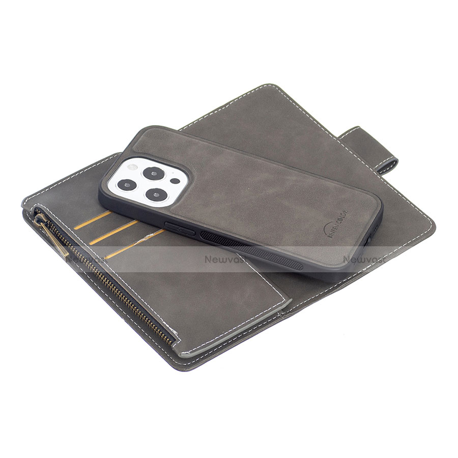 Leather Case Stands Flip Cover L03 Holder for Apple iPhone 13 Pro Max Dark Gray