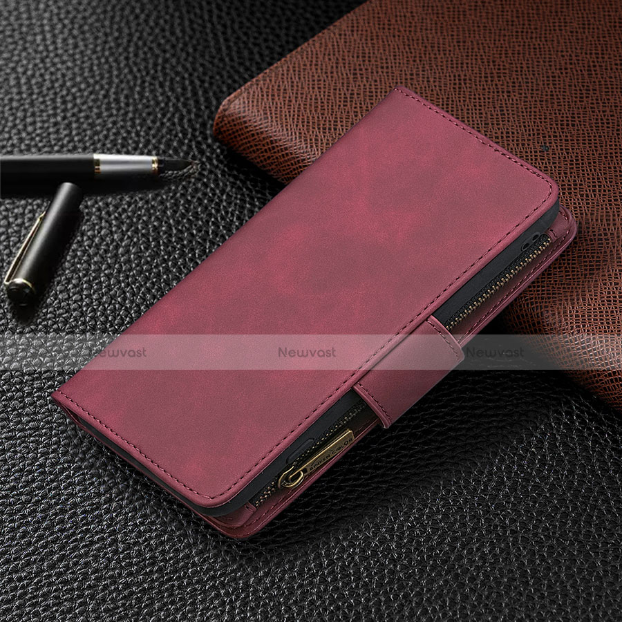 Leather Case Stands Flip Cover L03 Holder for Apple iPhone 13 Pro Red Wine
