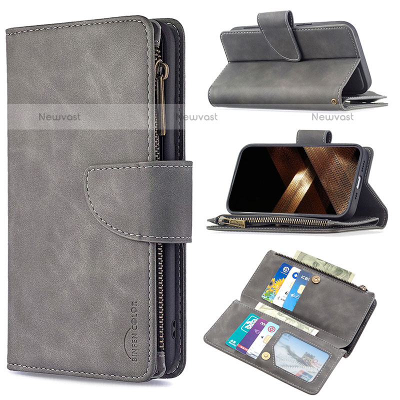 Leather Case Stands Flip Cover L03 Holder for Apple iPhone 14 Pro Dark Gray