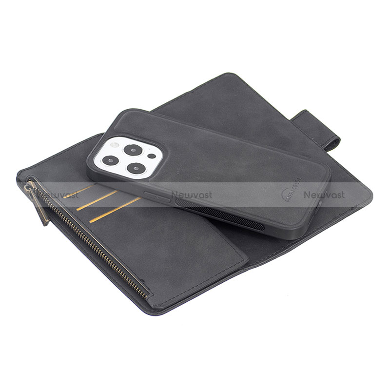 Leather Case Stands Flip Cover L03 Holder for Apple iPhone 14 Pro Max Black