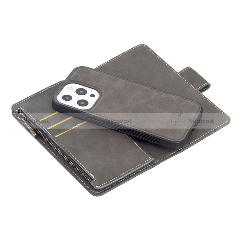 Leather Case Stands Flip Cover L03 Holder for Apple iPhone 14 Pro Max Dark Gray