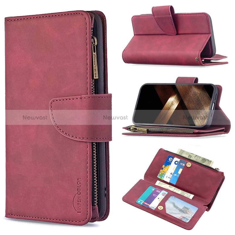 Leather Case Stands Flip Cover L03 Holder for Apple iPhone 14 Pro Max Red Wine