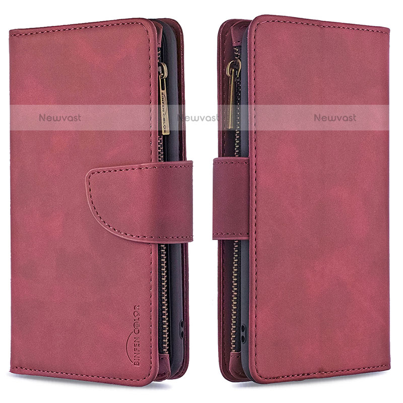 Leather Case Stands Flip Cover L03 Holder for Apple iPhone 14 Pro Red Wine