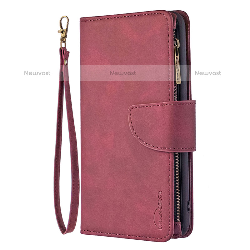 Leather Case Stands Flip Cover L03 Holder for Apple iPhone 14 Pro Red Wine