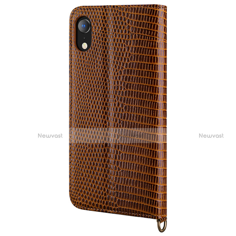 Leather Case Stands Flip Cover L03 Holder for Apple iPhone XR Brown