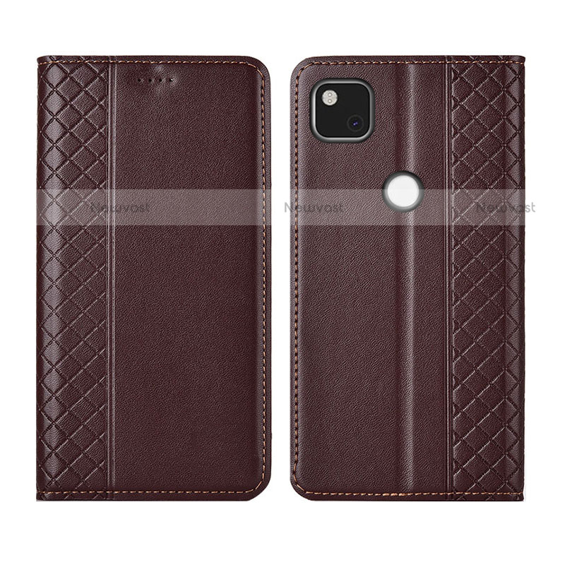 Leather Case Stands Flip Cover L03 Holder for Google Pixel 4a Brown