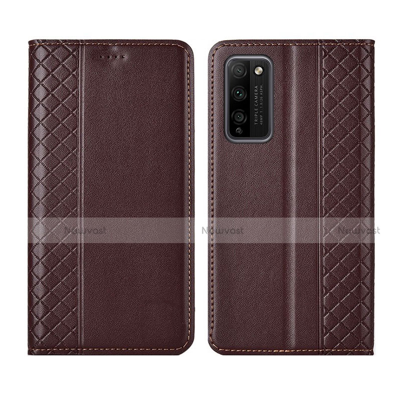 Leather Case Stands Flip Cover L03 Holder for Huawei Honor 30 Lite 5G Brown