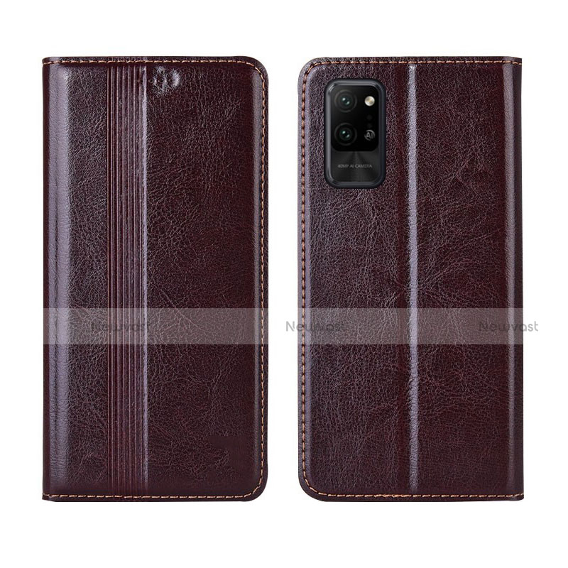 Leather Case Stands Flip Cover L03 Holder for Huawei Honor Play4 Pro 5G Brown
