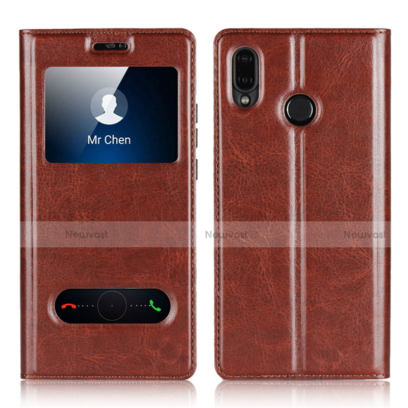 Leather Case Stands Flip Cover L03 Holder for Huawei Nova 3e Brown