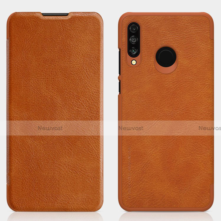 Leather Case Stands Flip Cover L03 Holder for Huawei Nova 4e Brown